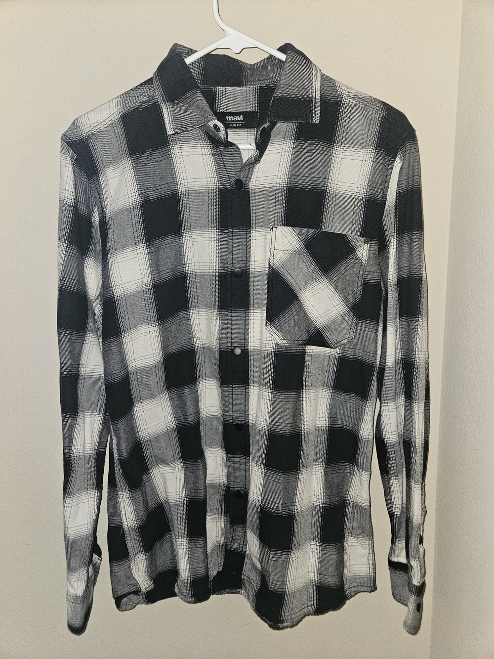 Mavi Men’s Black & White Plaid Snap Button-Up Shirt